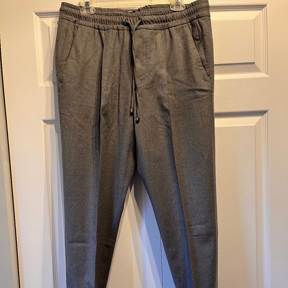 Isaia  Wool Gray Drawstring Mens Pants Size 52R